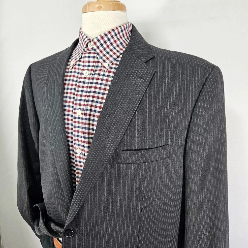 Tommy Hilfiger Men's Sport Coat Blazer Two Button Gray Pin Stripe Wool 46L